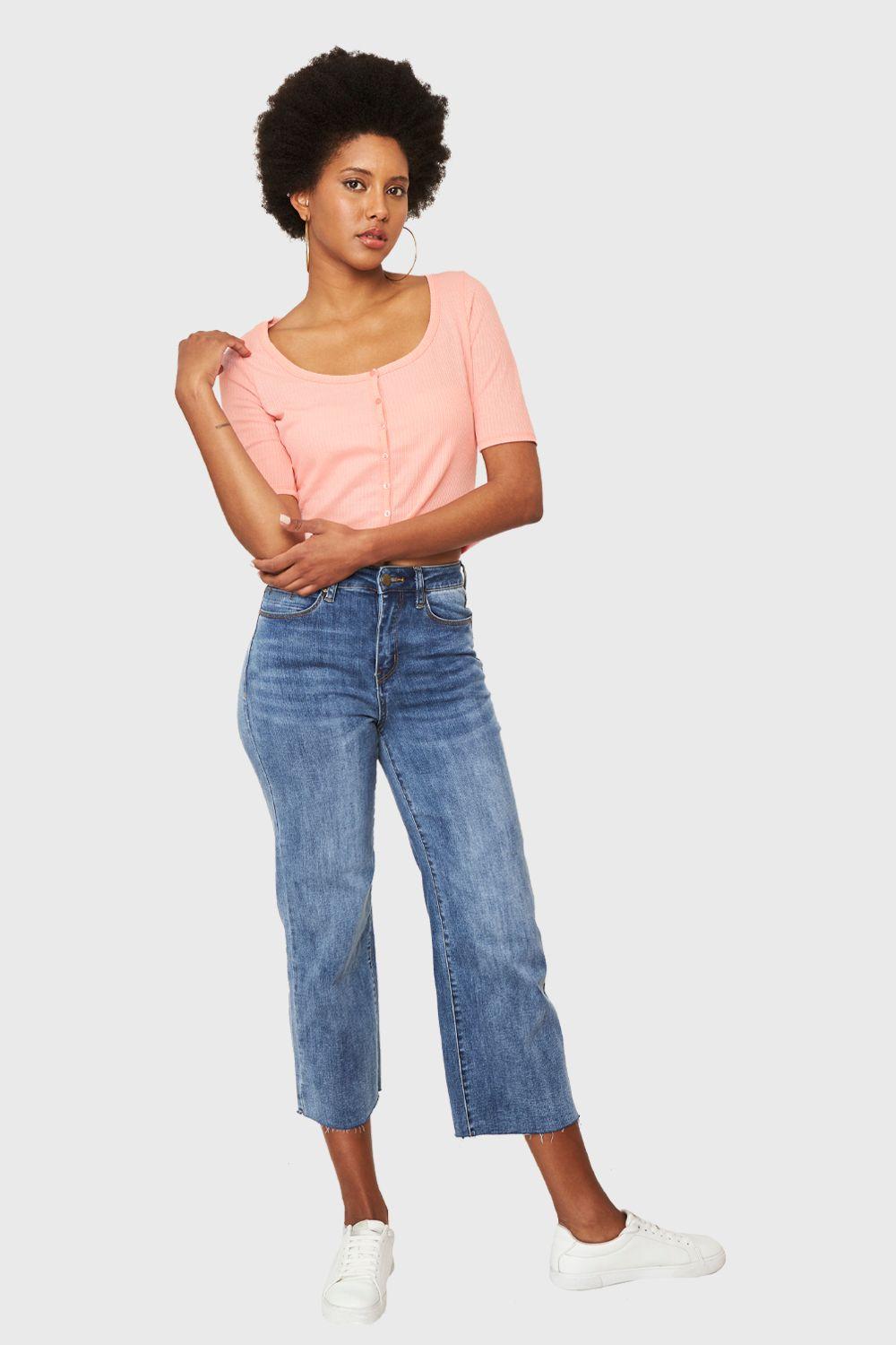 Crop Top Botones Rosado Nicopoly-1
