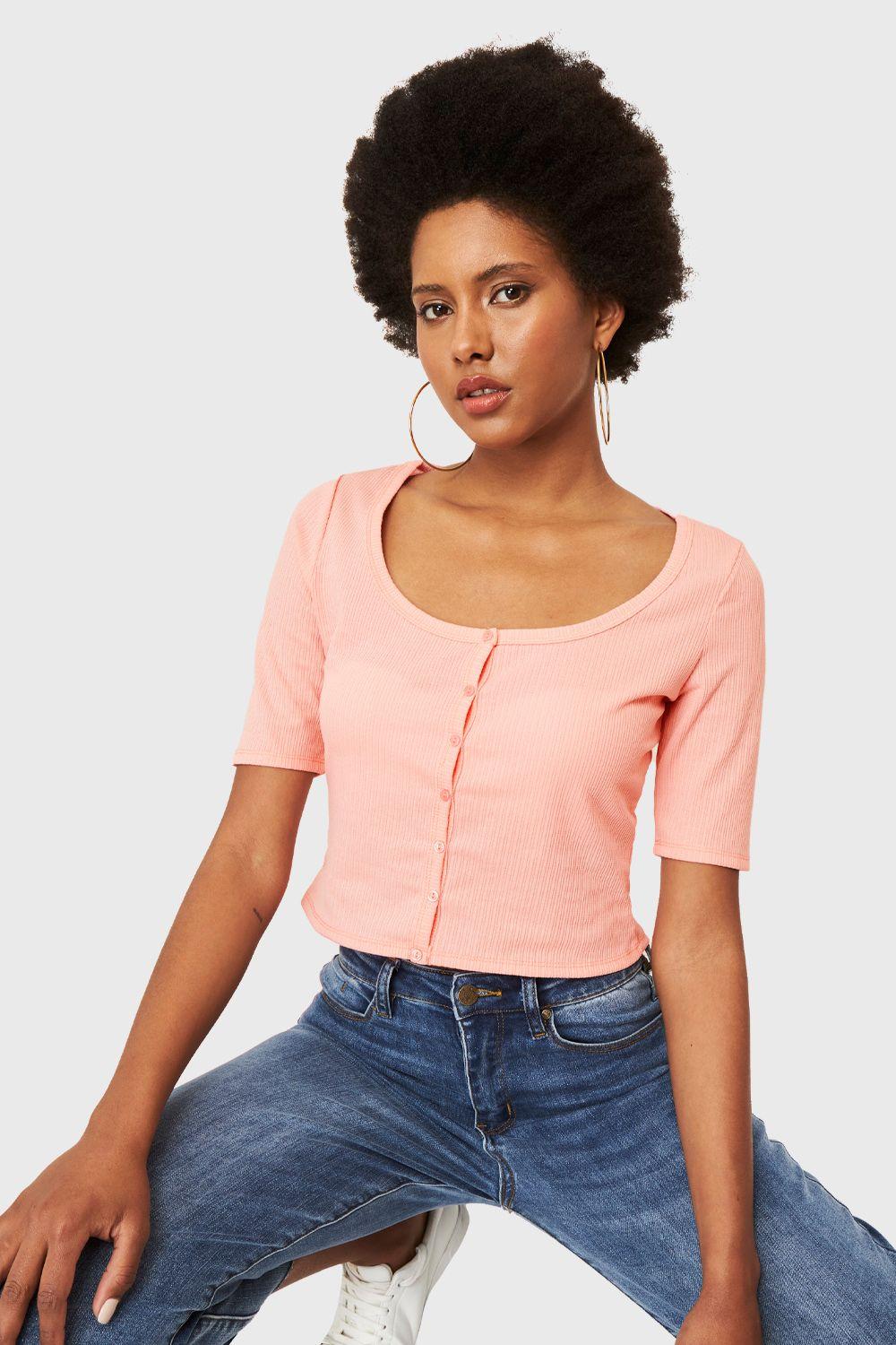 Crop Top Botones Rosado Nicopoly-0
