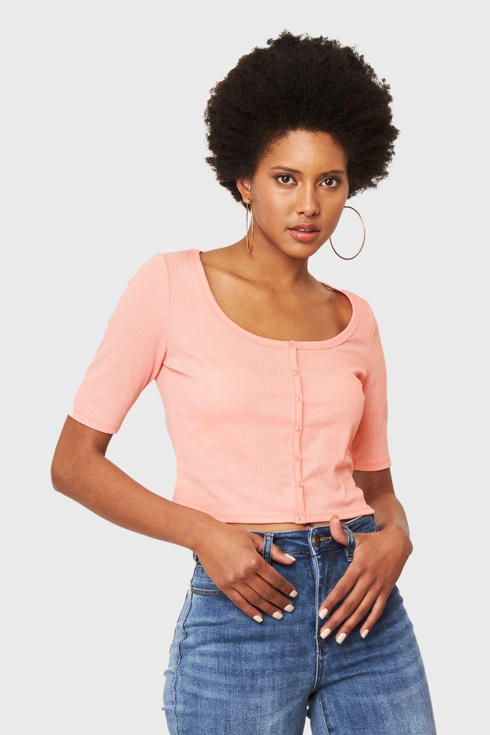 Crop Top Botones Rosado Nicopoly-4
