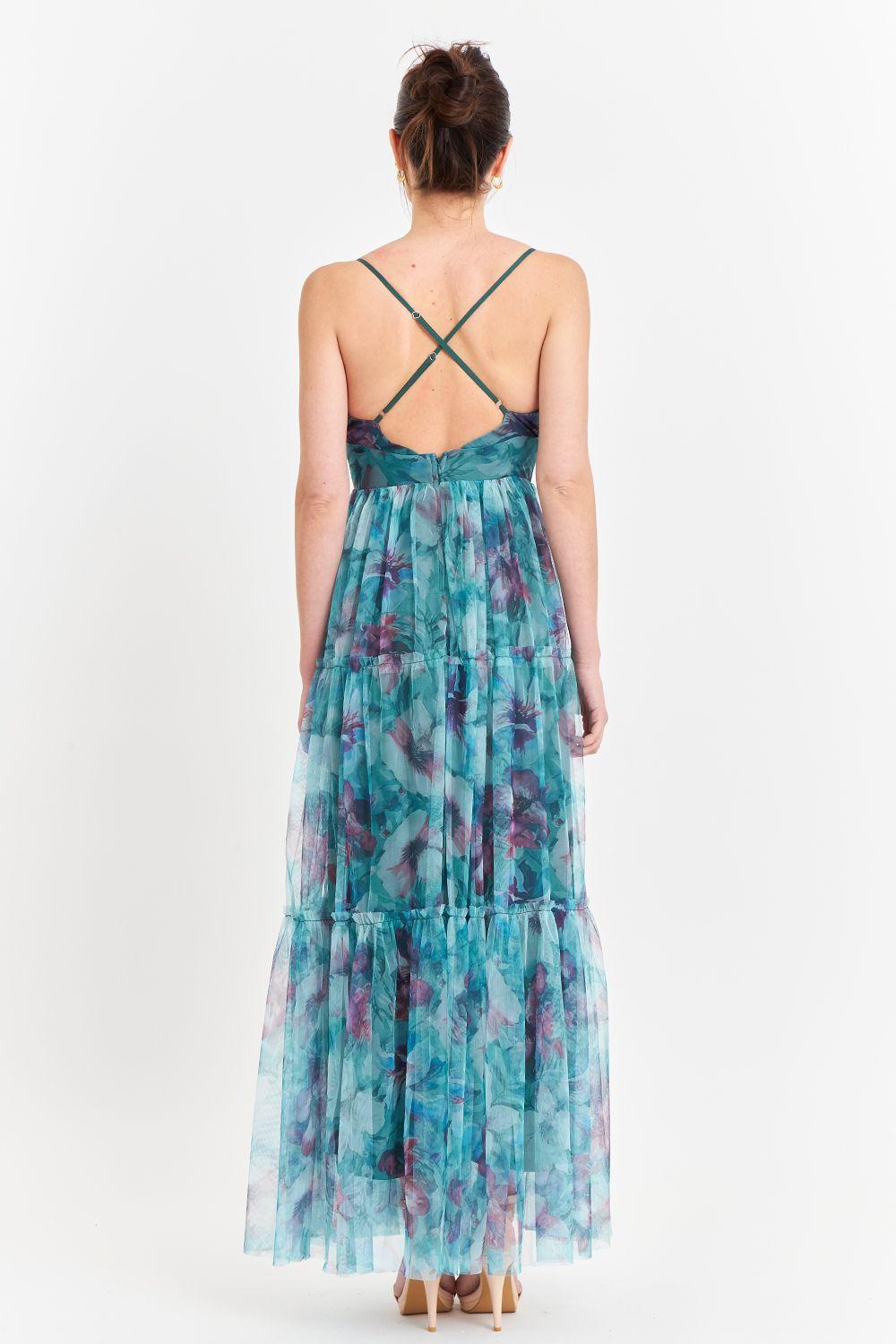 Vestido Tul Floreado Celeste Nicopoly-3