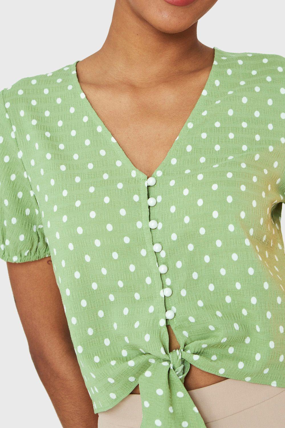 Blusa Lunares Y Nudo Verde Claro Nicopoly-5