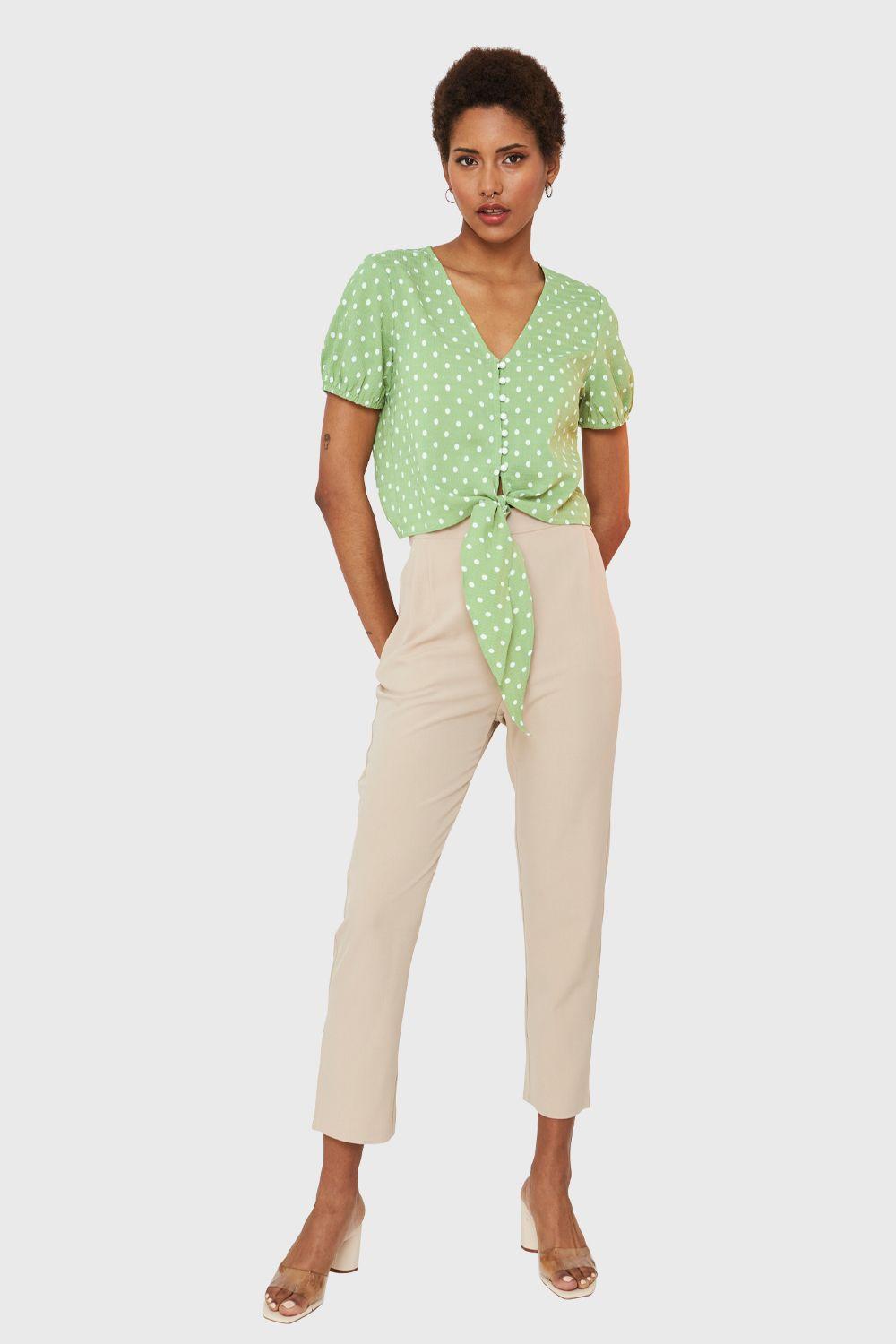 Blusa Lunares Y Nudo Verde Claro Nicopoly-1