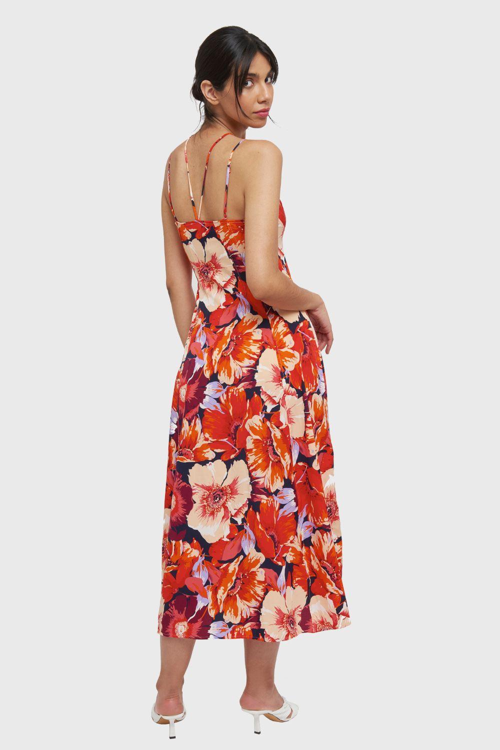 Vestido Largo Floral Tajo Naranjo Nicopoly-3