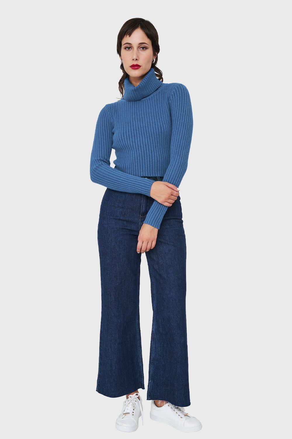 Sweater Crop Cuello Tortuga Azul Índigo Nicopoly-1