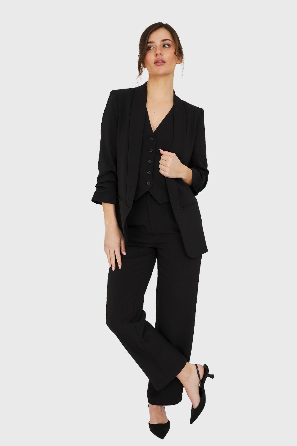 Blazer Manga 3/4 Ajustada Con Pliegues Negro Nicopoly-1