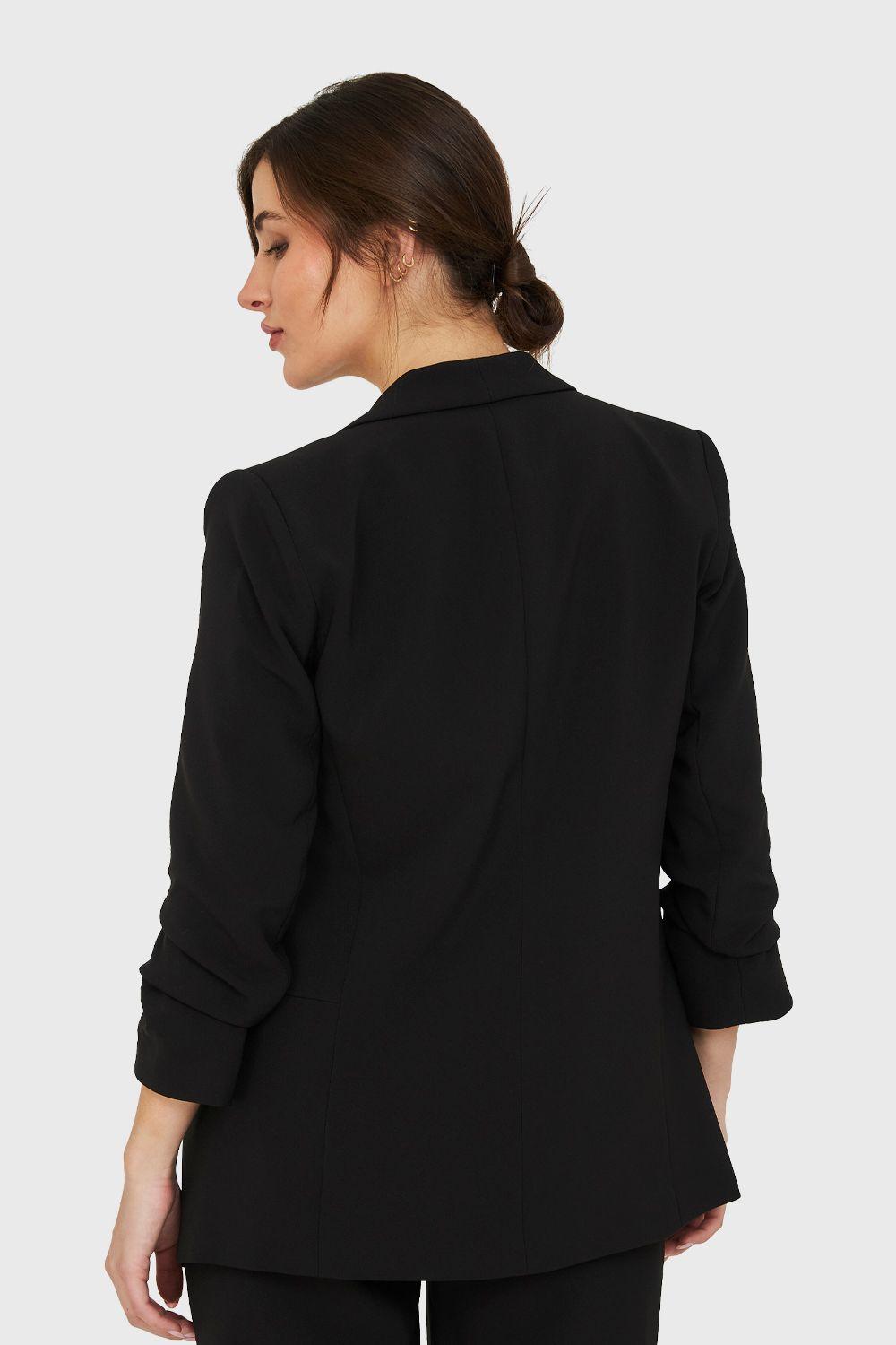 Blazer Manga 3/4 Ajustada Con Pliegues Negro Nicopoly-3