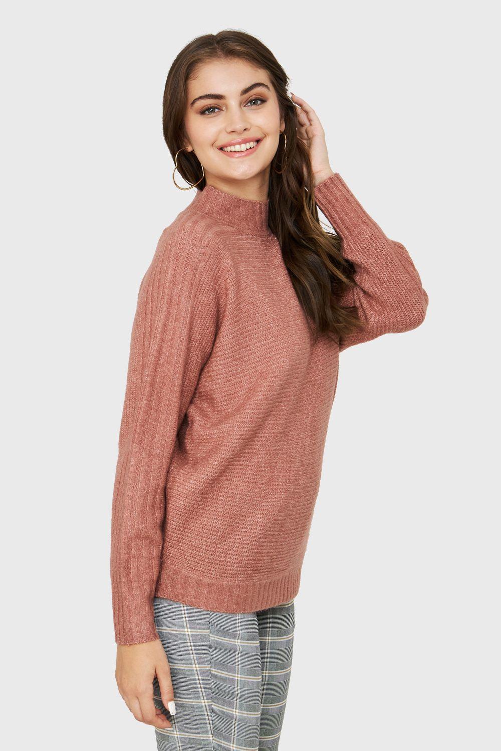 Sweater Cuello Alto Acanalado Rosado Nicopoly-2
