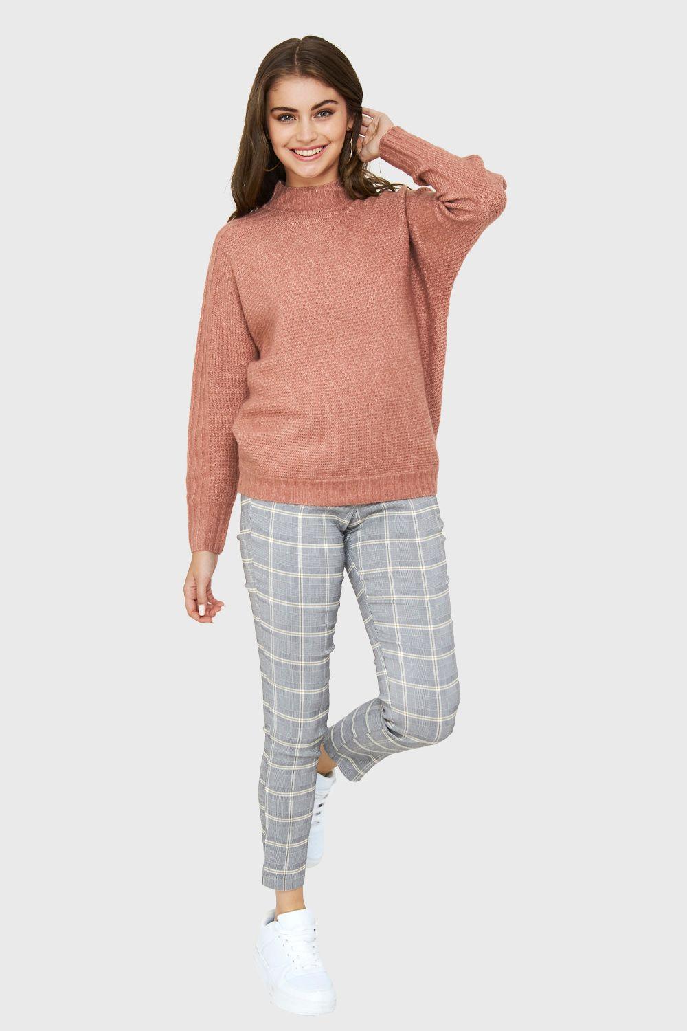 Sweater Cuello Alto Acanalado Rosado Nicopoly-1