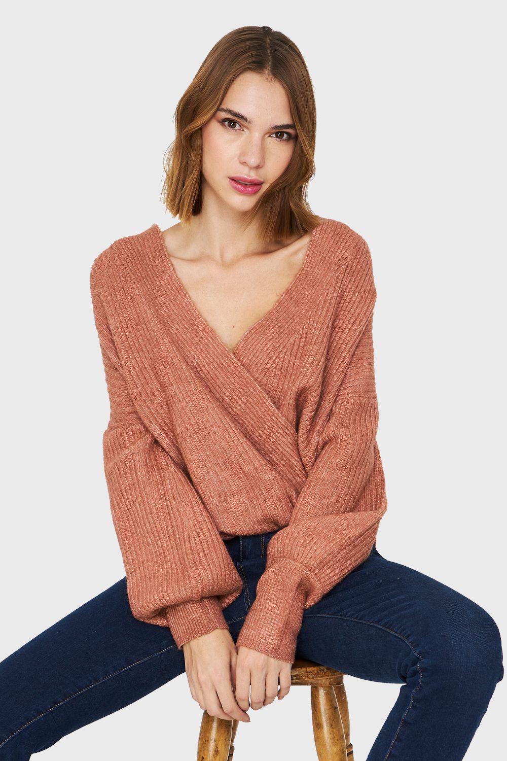 Sweater Escote Cruzado Palo Rosa Nicopoly-0