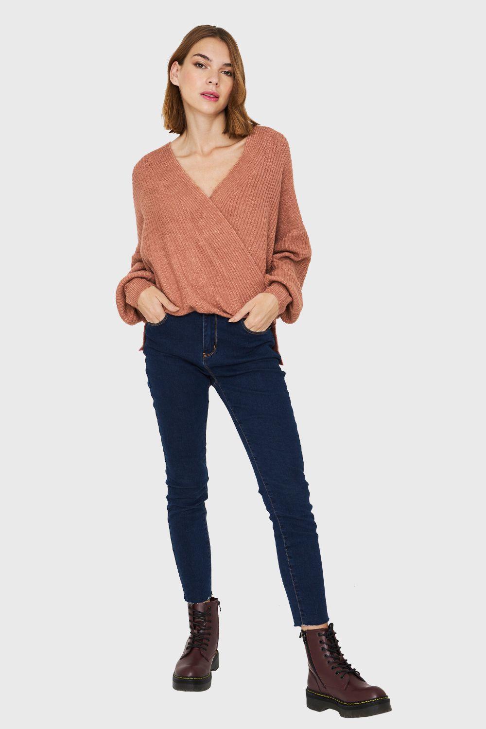 Sweater Escote Cruzado Palo Rosa Nicopoly-1