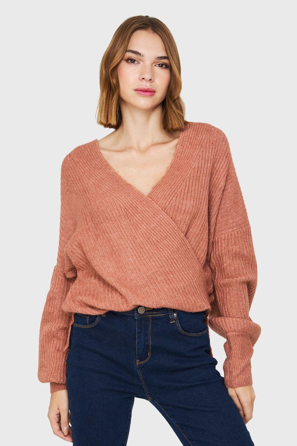 Sweater Escote Cruzado Palo Rosa Nicopoly-4