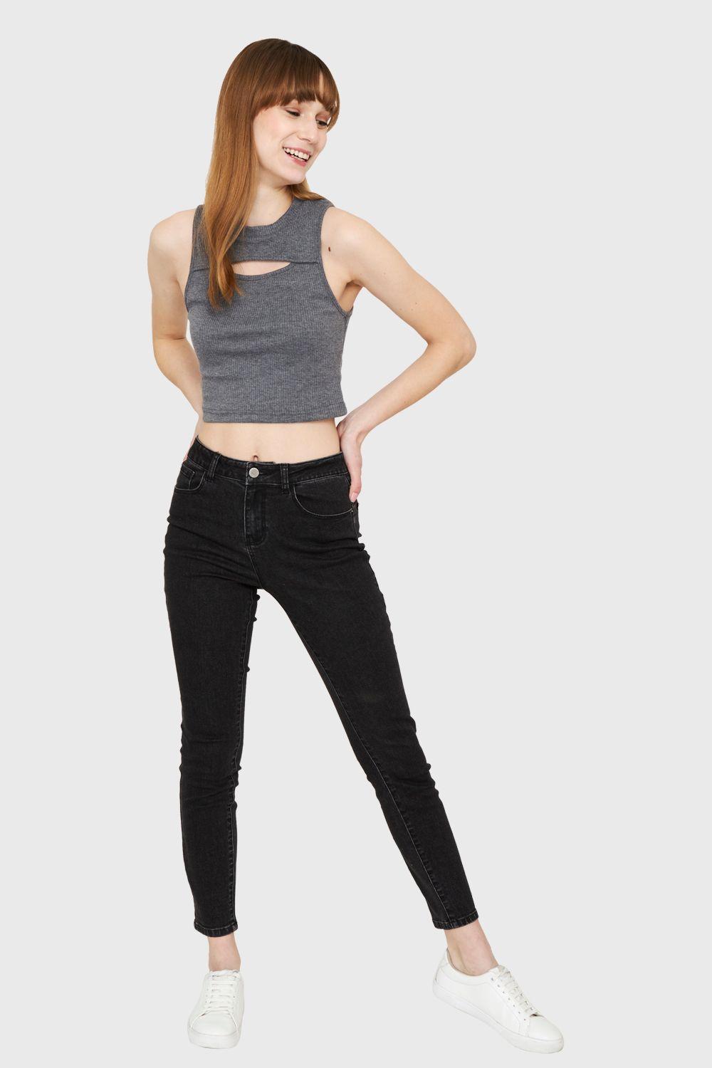 Polera Crop Top Cut Out Gris Nicopoly-1