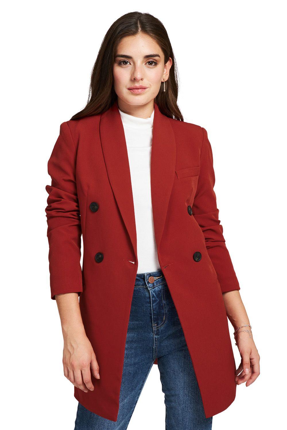 Blazer Largo Cuatro Botones Óxido Nicopoly-0