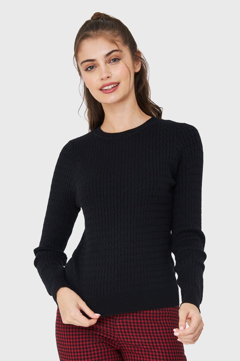 Sweater Punto Fino Cadenetas Negro Nicopoly-0