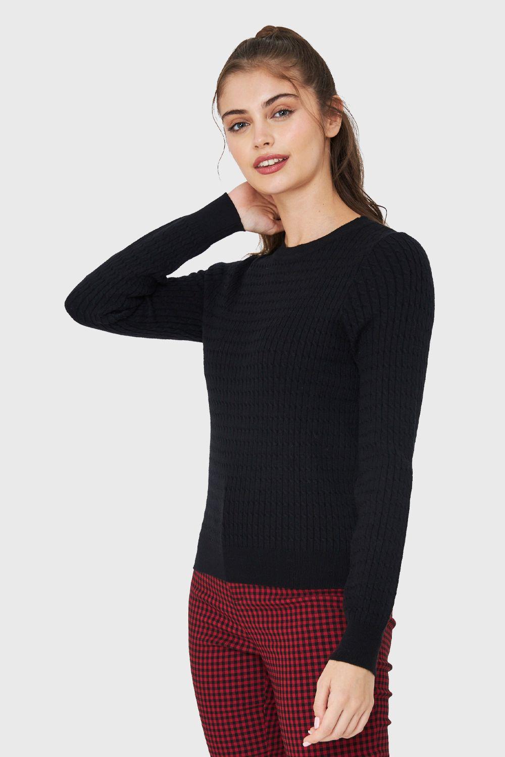 Sweater Punto Fino Cadenetas Negro Nicopoly-2