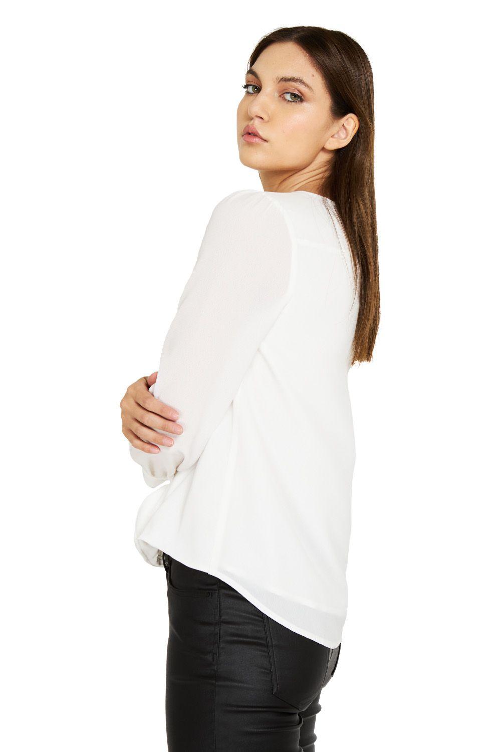Blusa Básica Pliegues Blanco Nicopoly-2
