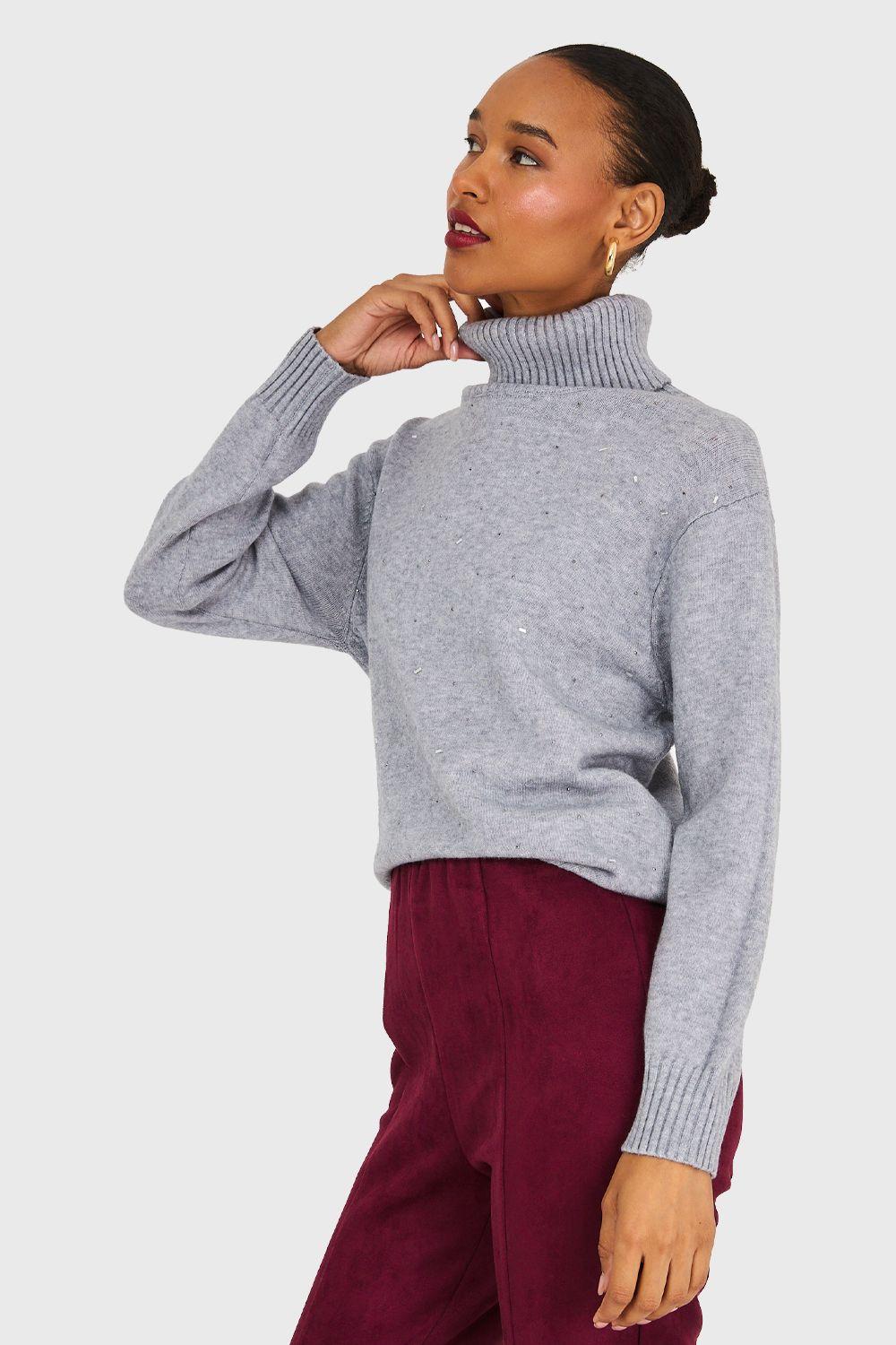 Sweater Cuello Beatle Strass Gris Nicopoly-2