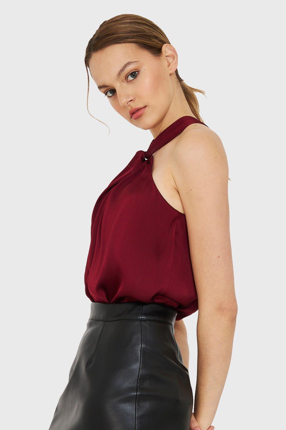 Body Halter Tipo Satín Burdeo Nicopoly-2