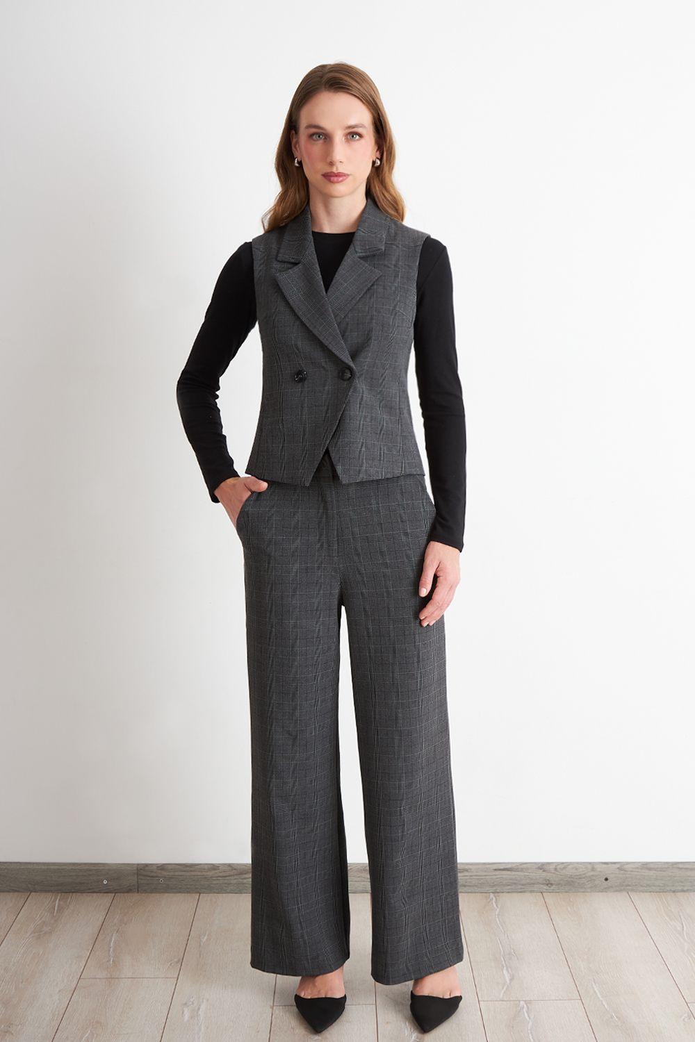 Blazer Cruzado sin Mangas Gris Nicopoly-1