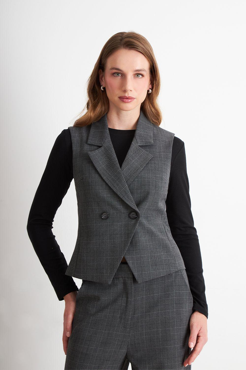 Blazer Cruzado sin Mangas Gris Nicopoly-4