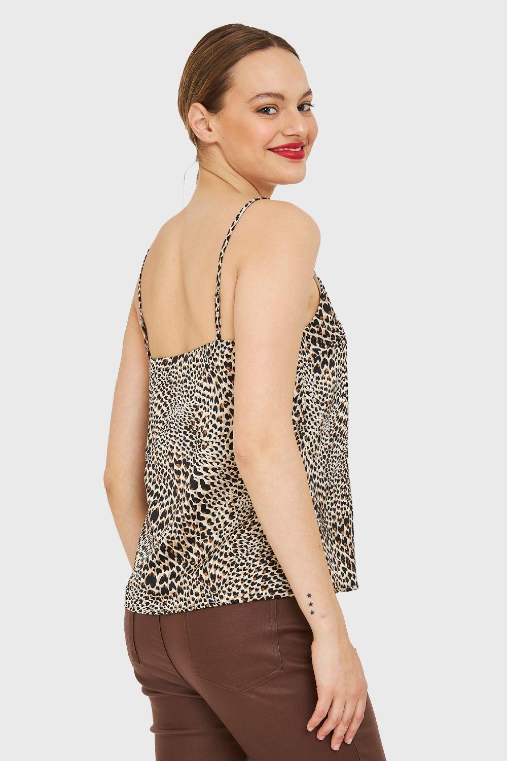 Top Básico Leopardo Tipo Satín Café Nicopoly-3