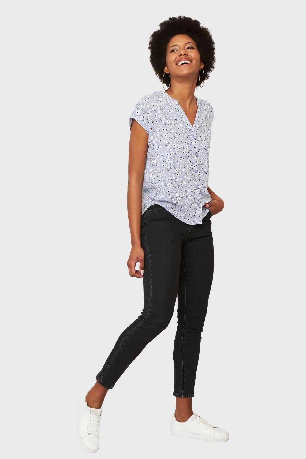 Blusa Floral Botones Lila Nicopoly-1