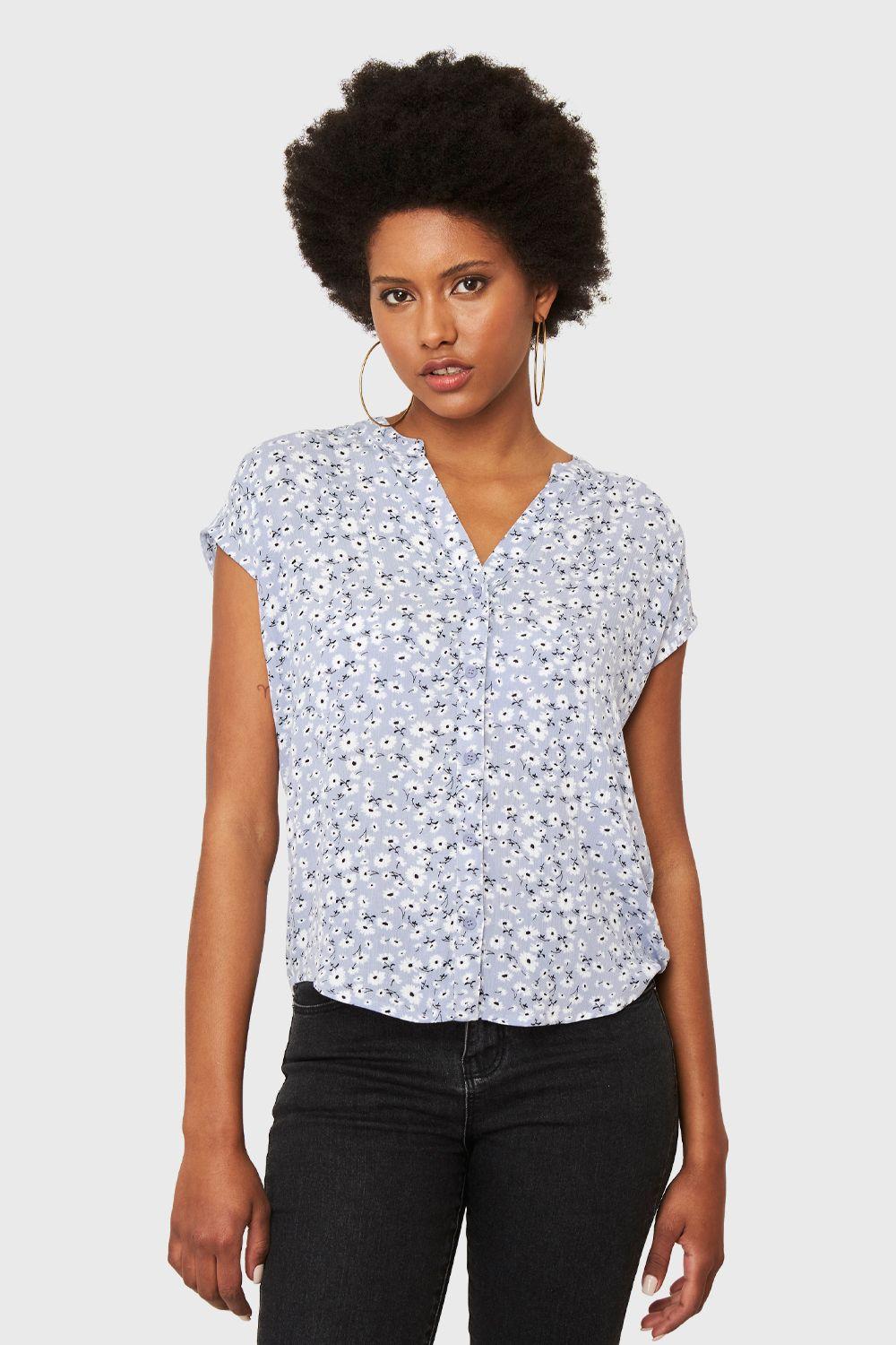 Blusa Floral Botones Lila Nicopoly-4