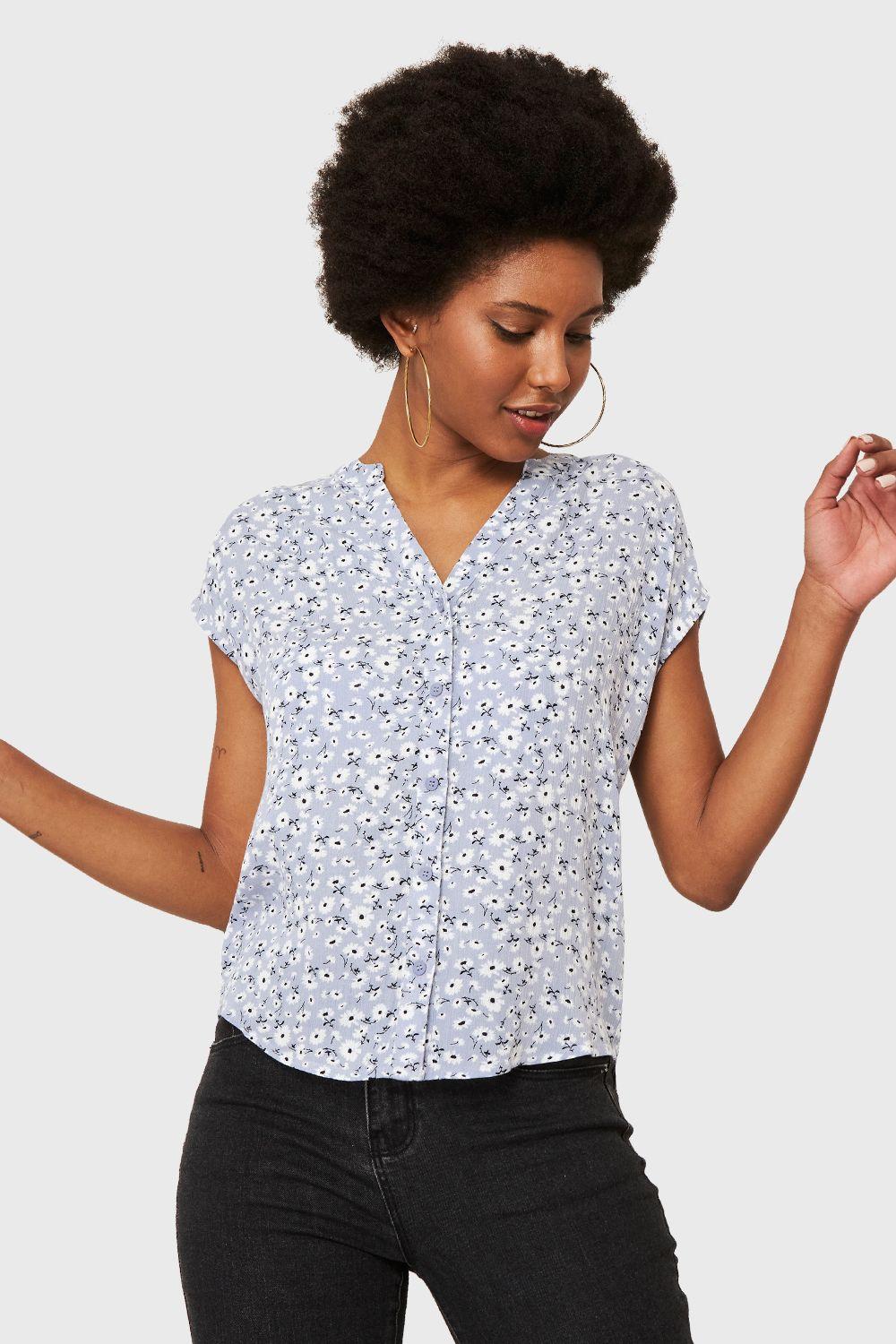 Blusa Floral Botones Lila Nicopoly-0