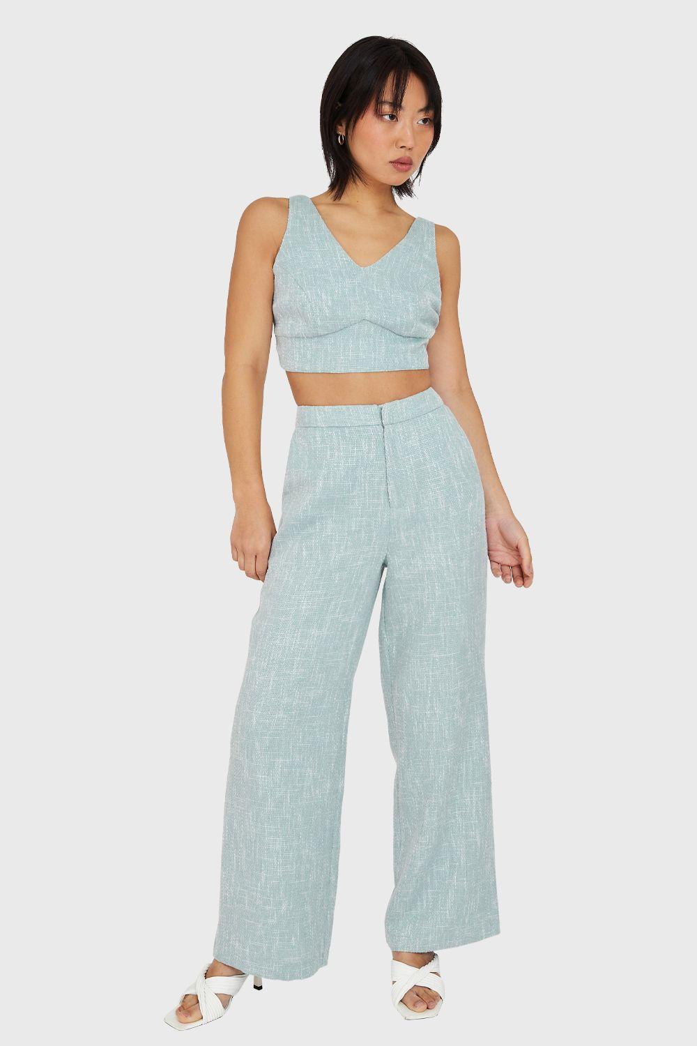 Pantalón Tiro Alto Jaspeado Celeste Nicopoly-1