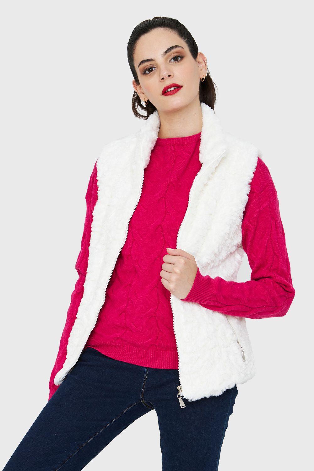 Chaqueta Peluda Sin Mangas Blanco Nicopoly-4