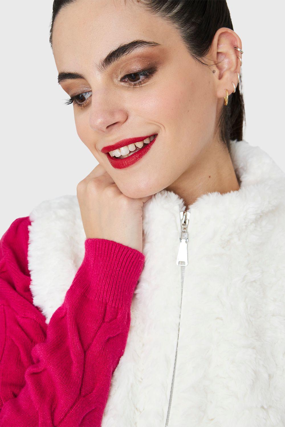 Chaqueta Peluda Sin Mangas Blanco Nicopoly-5