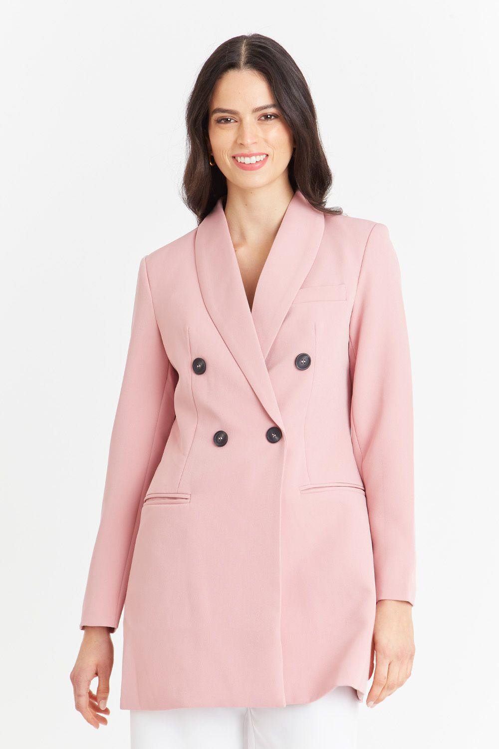 Blazer Largo 4 Botones Rosado Nicopoly-0
