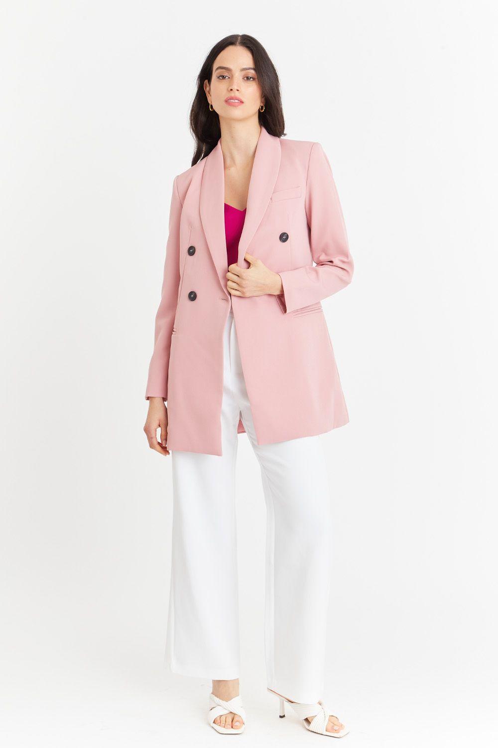 Blazer Largo 4 Botones Rosado Nicopoly-1
