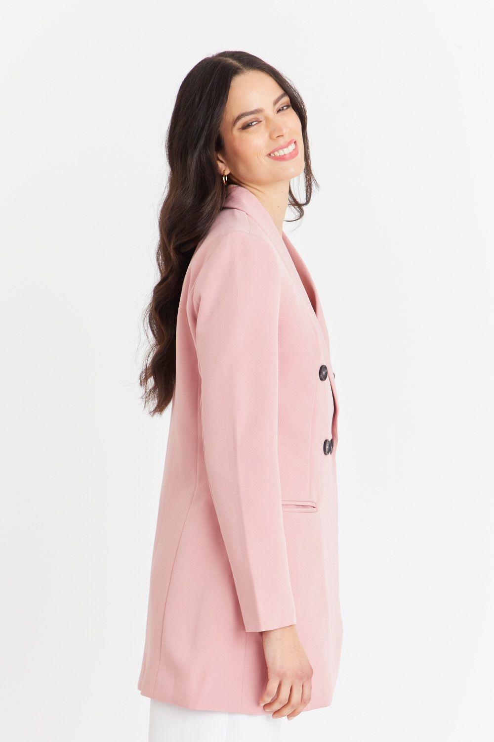Blazer Largo 4 Botones Rosado Nicopoly-2