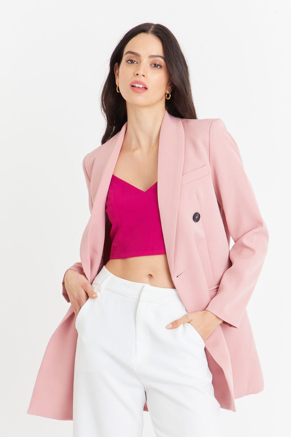 Blazer Largo 4 Botones Rosado Nicopoly-4