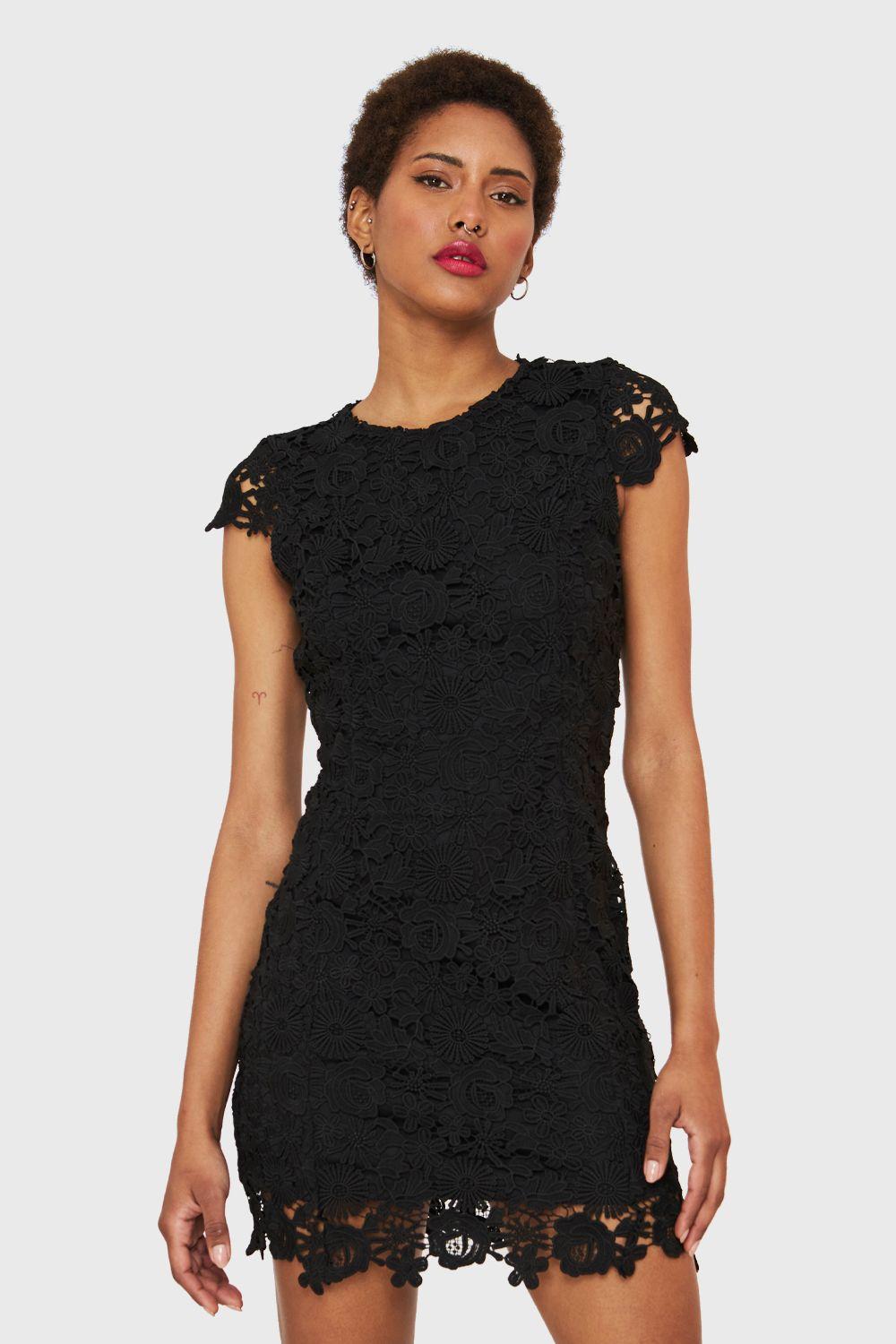 Vestido Calado Floral Negro Nicopoly-0