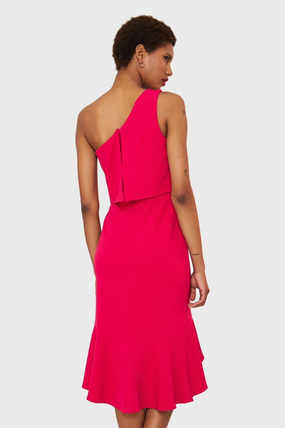 Vestido Un Hombro Asimétrico Fucsia Nicopoly-3