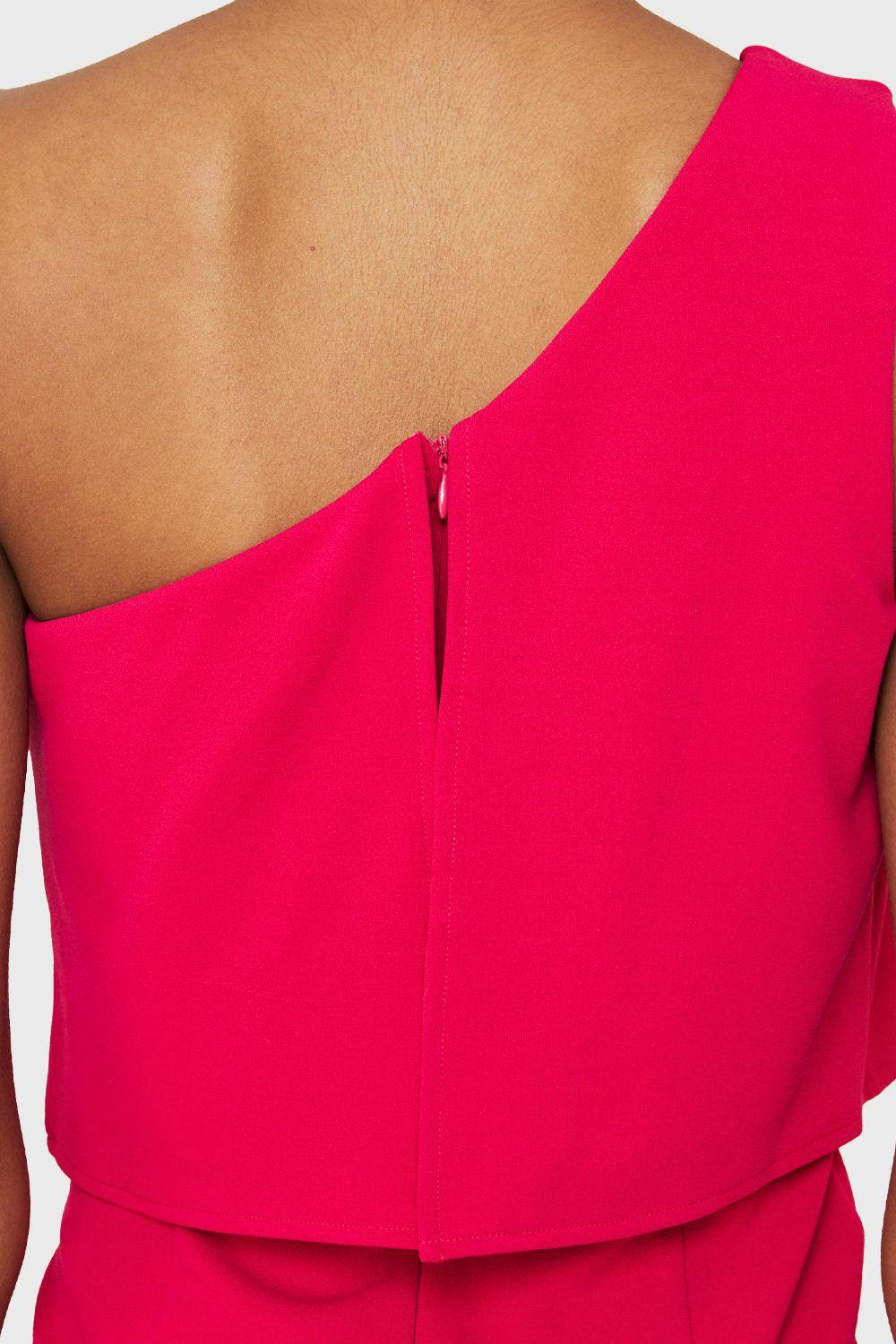 Vestido Un Hombro Asimétrico Fucsia Nicopoly-5