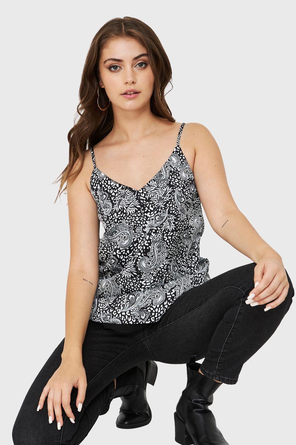 Top Print Paisley Negro Nicopoly-0