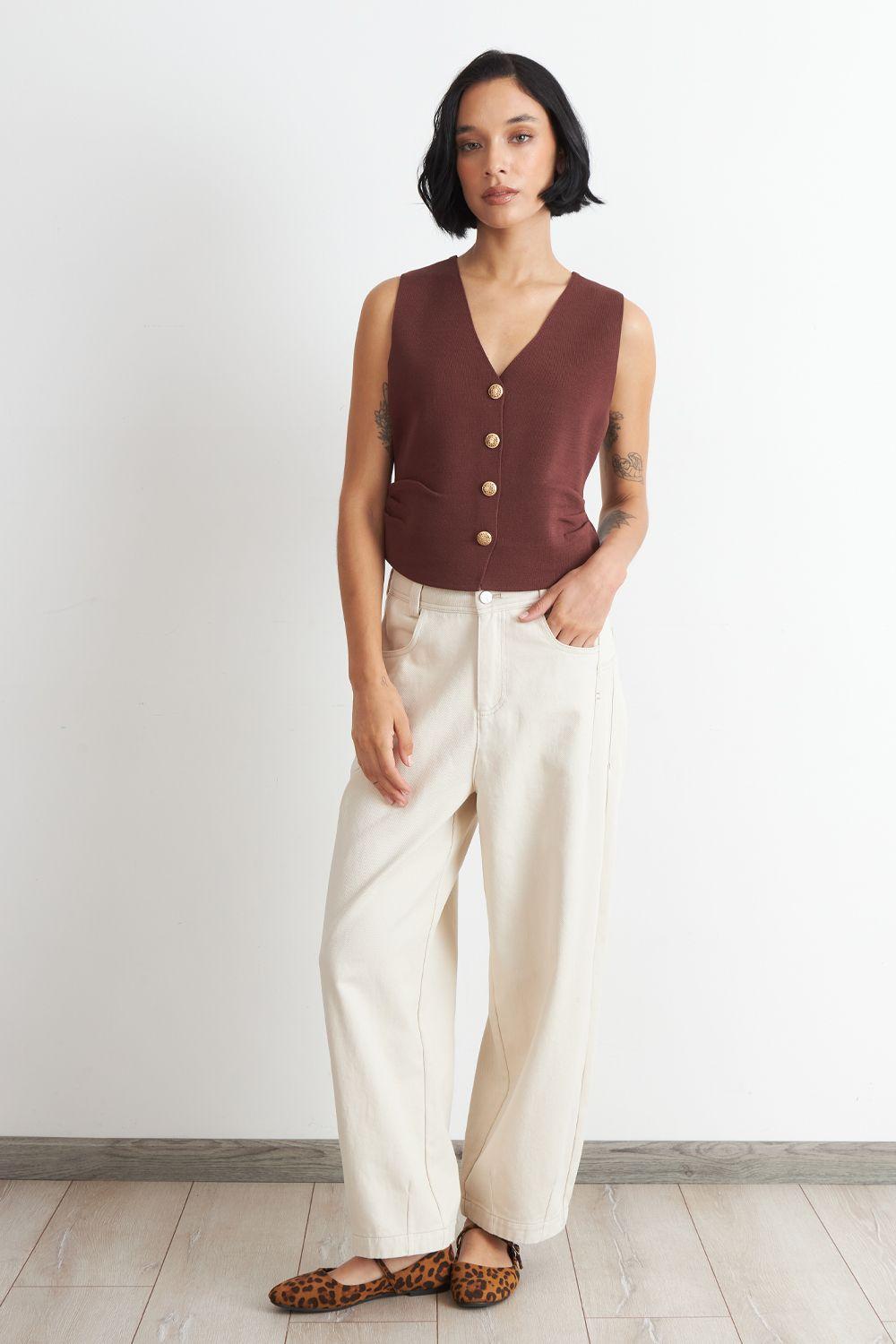 Gilet con Drapeado Lateral Café Nicopoly-1