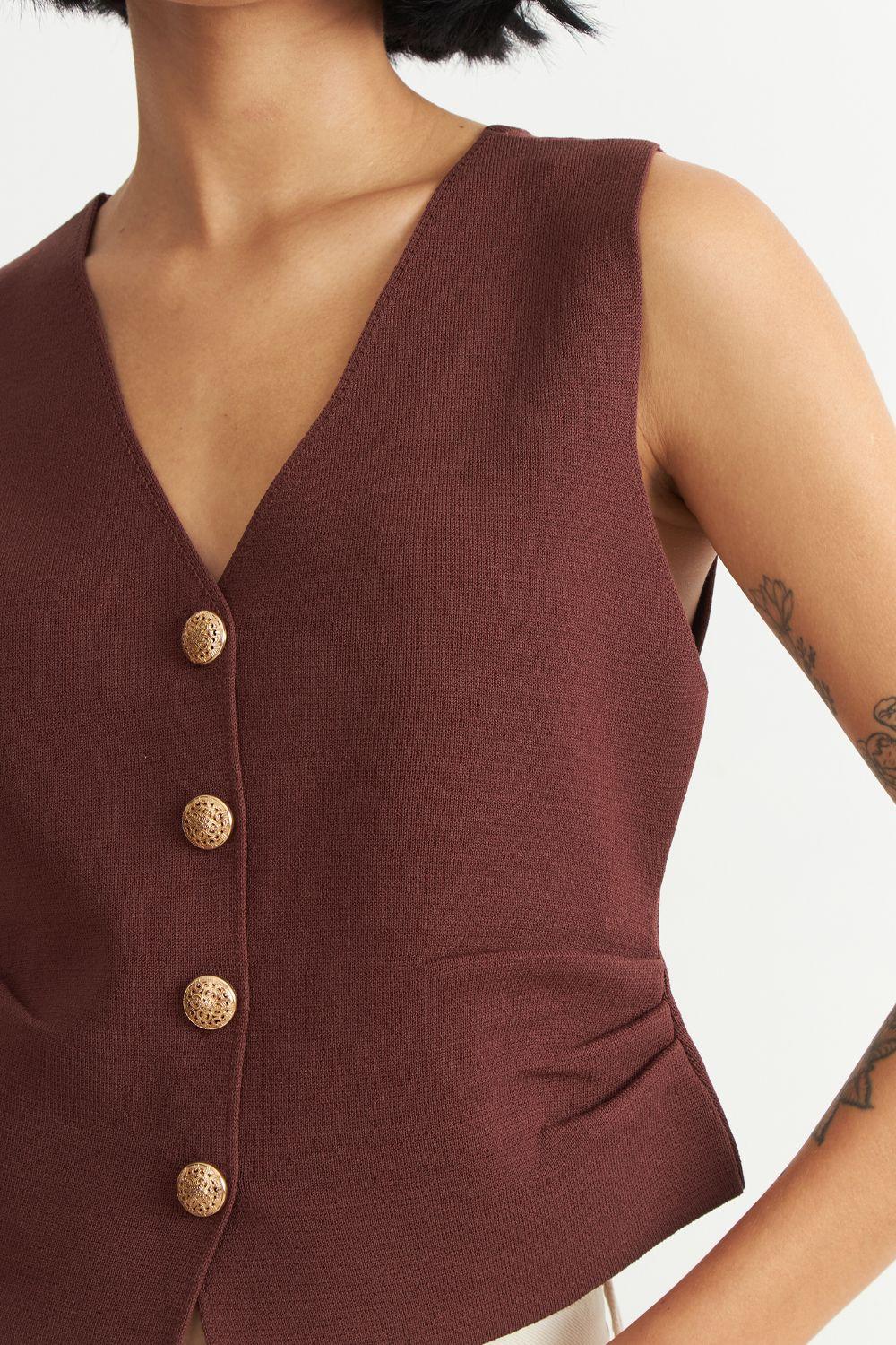 Gilet con Drapeado Lateral Café Nicopoly-5