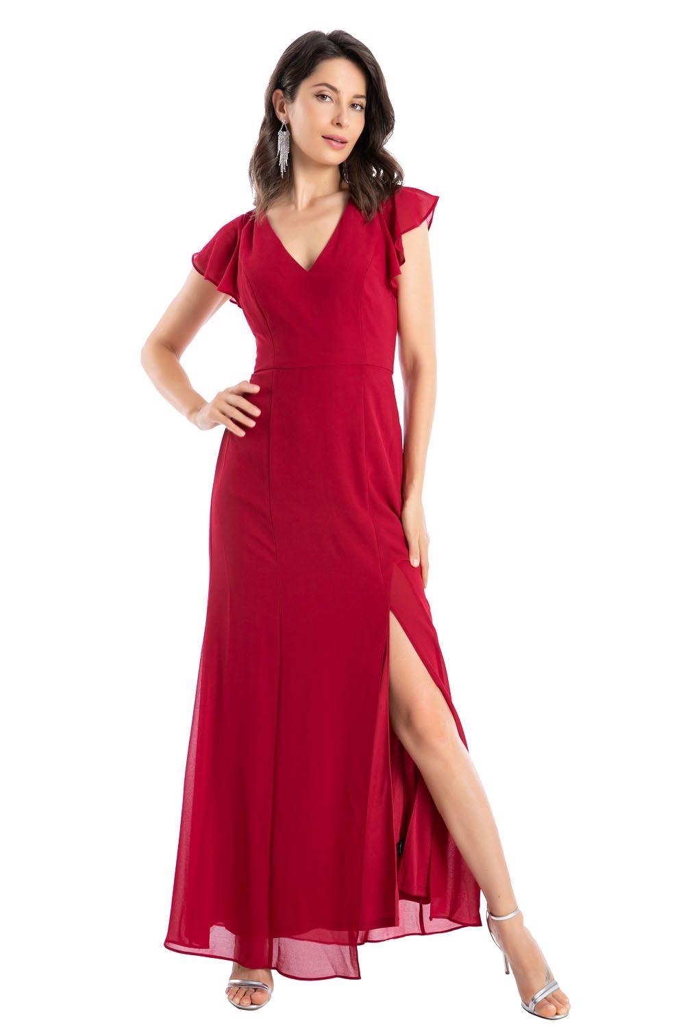 Vestido Fiesta Abertura Pierna Burdeos Nicopoly-0