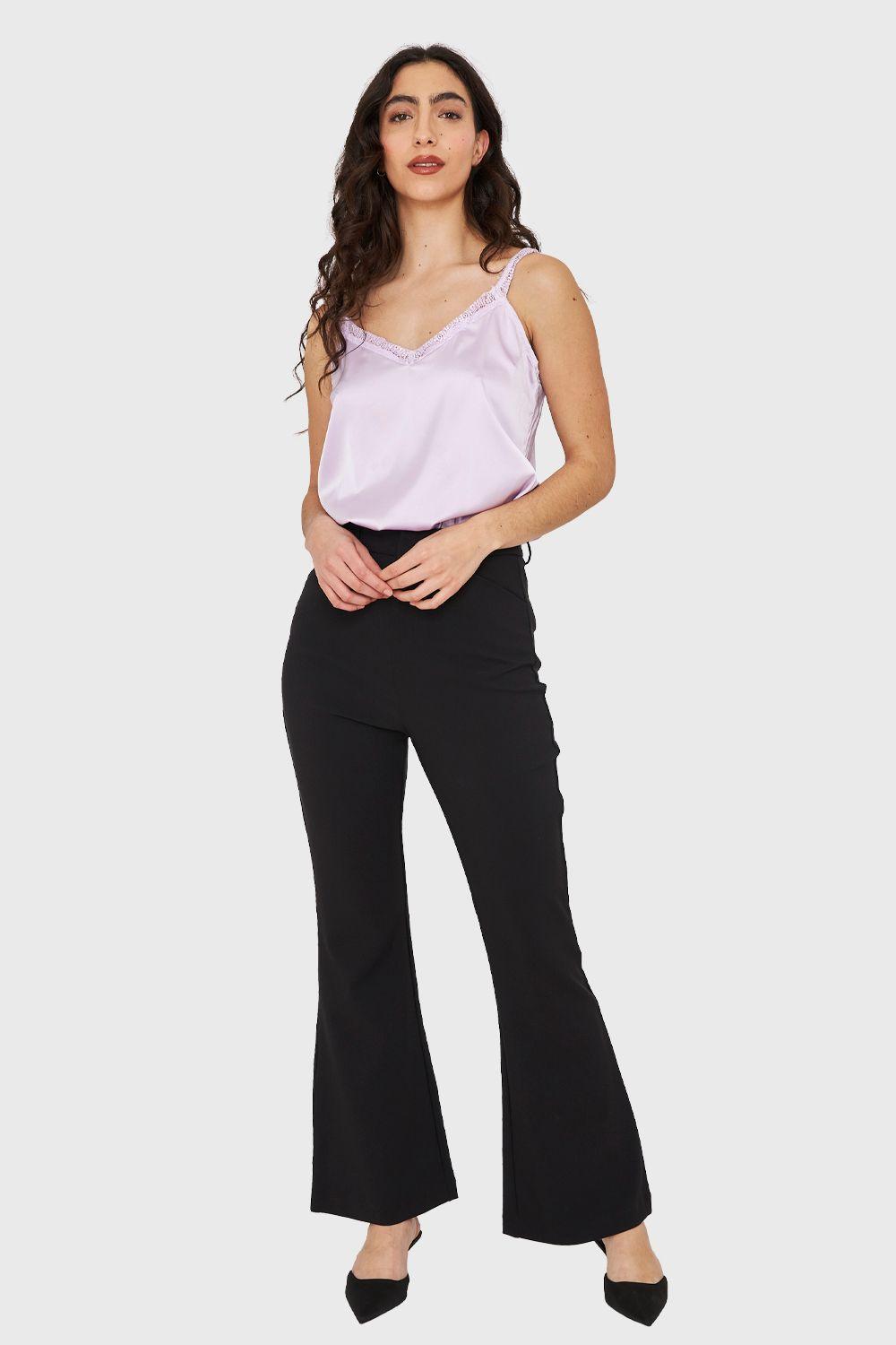 Pantalón Flare Elasticado Negro Nicopoly-1