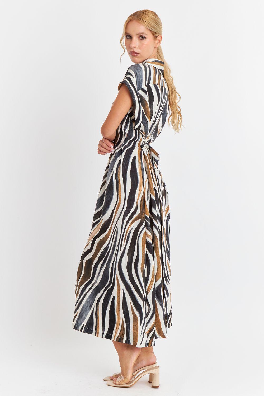 Vestido Camisero Cebra Café Nicopoly-2