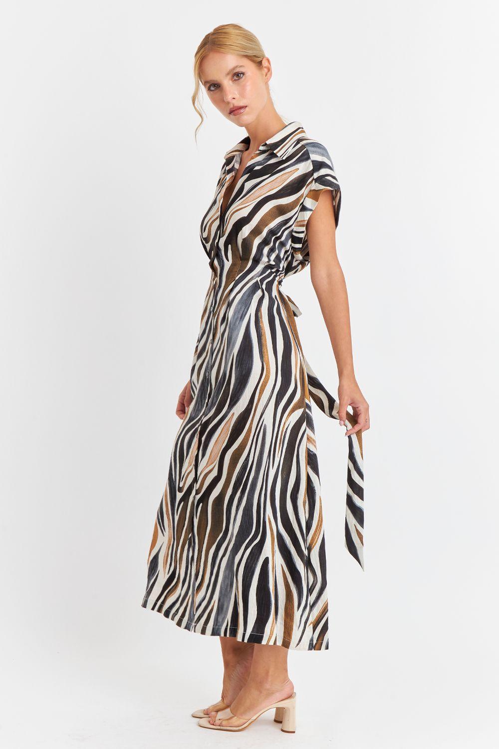Vestido Camisero Cebra Café Nicopoly-4