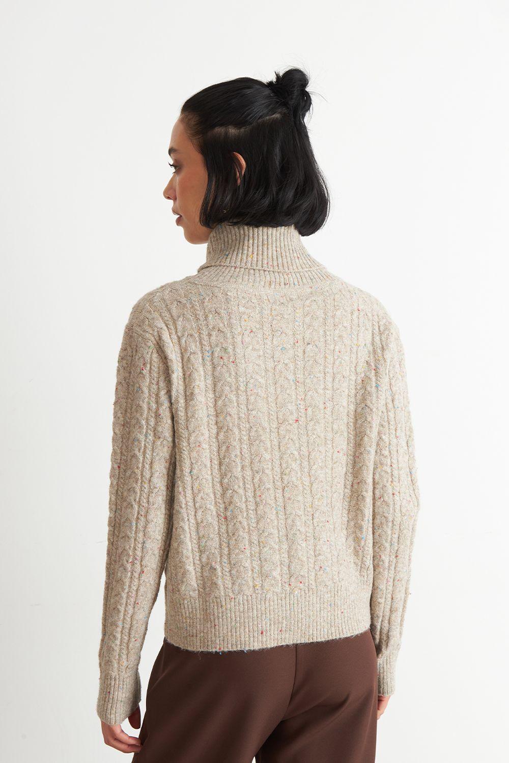 Sweater Trenzado Cuello Alto Camel Nicopoly-3