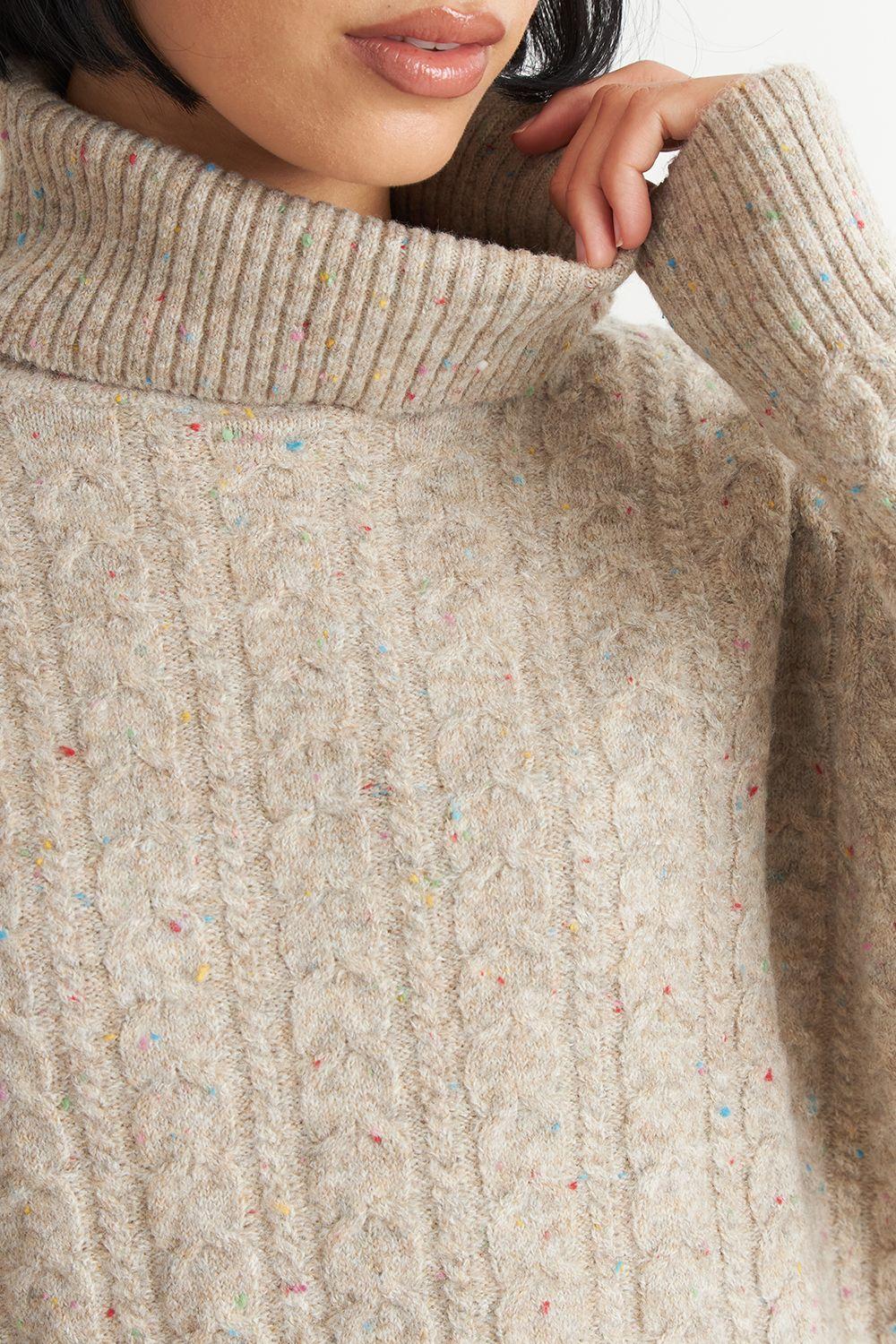 Sweater Trenzado Cuello Alto Camel Nicopoly-5