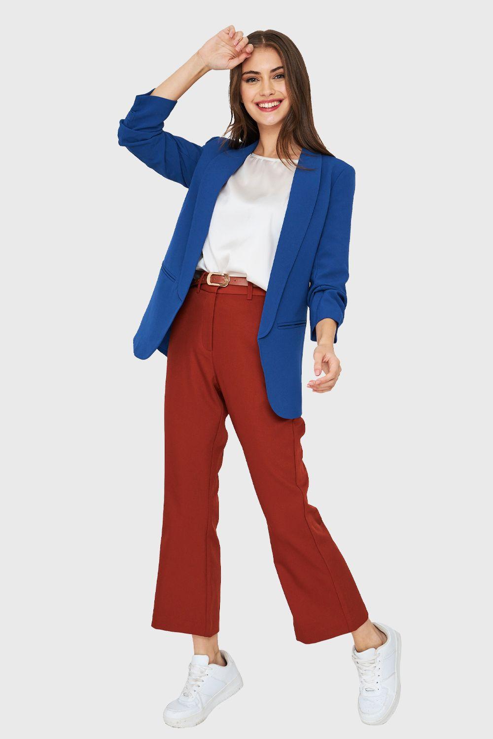 Blazer Manga 3/4 Con Pliegues Azul Rey Nicopoly-1