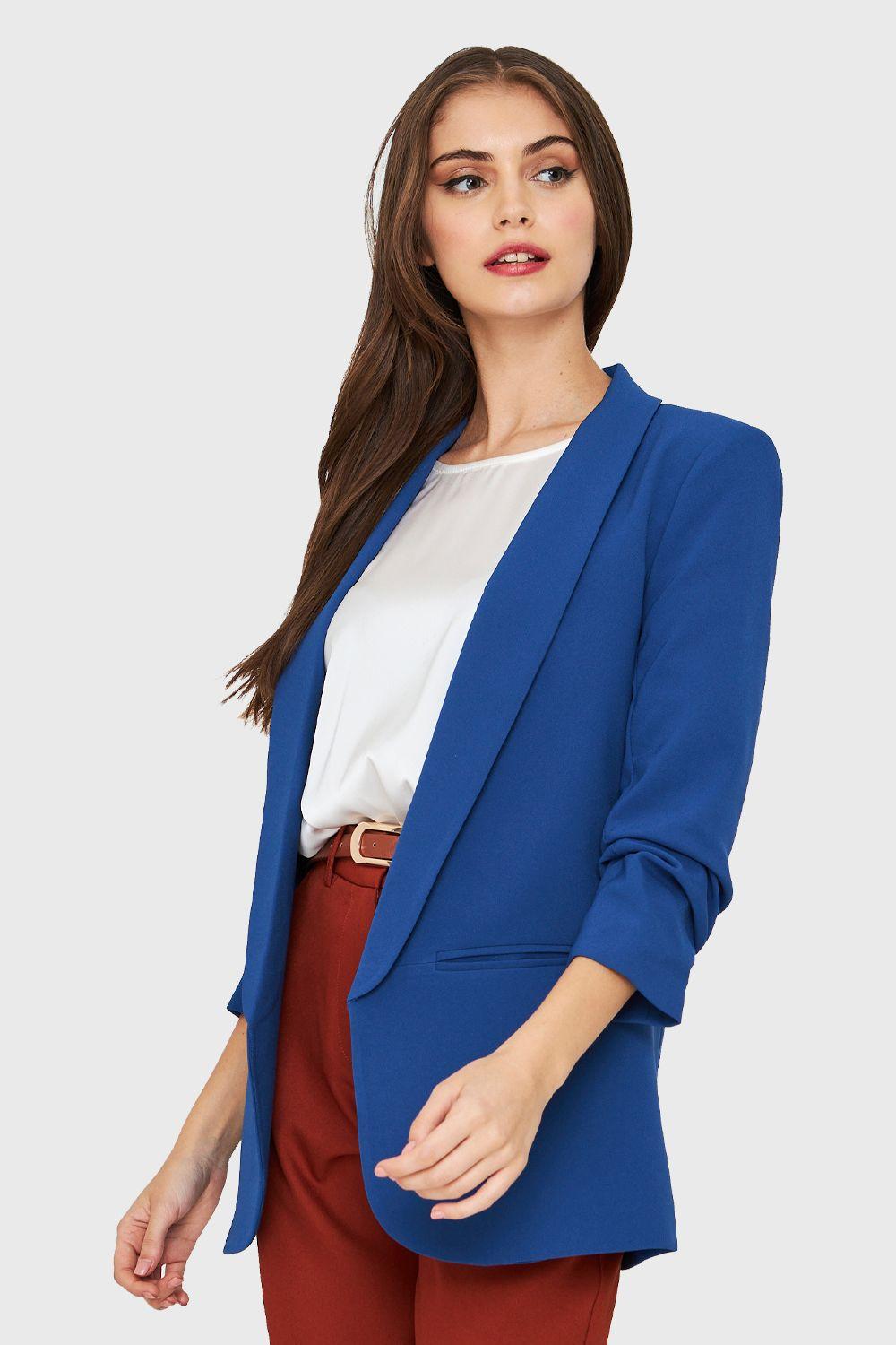 Blazer Manga 3/4 Con Pliegues Azul Rey Nicopoly-2