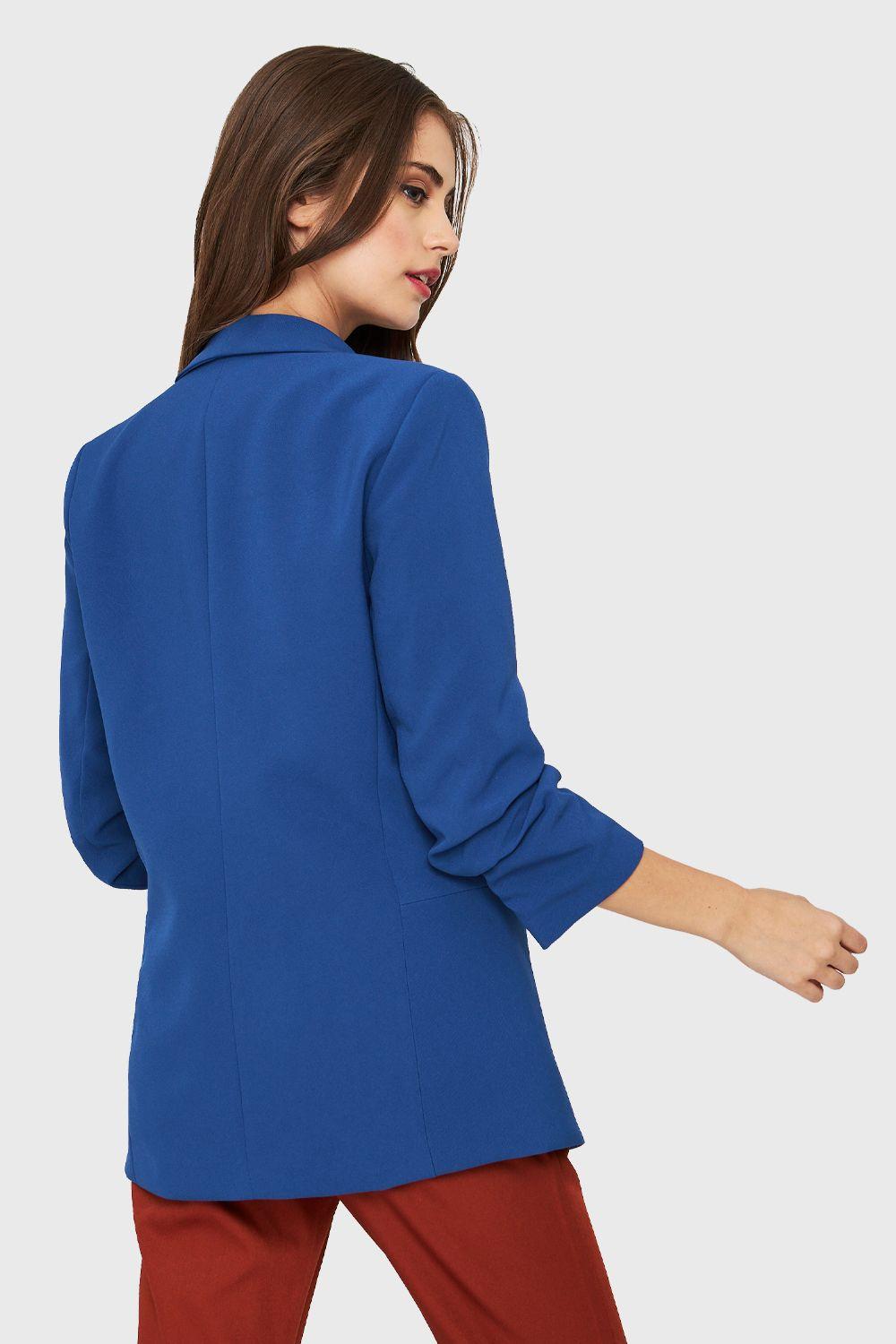 Blazer Manga 3/4 Con Pliegues Azul Rey Nicopoly-3